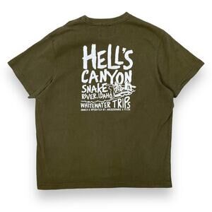 y2k Abercrombie Mens Graphic Muscle T-Shirt Olive Green Hells Canyon Size XL